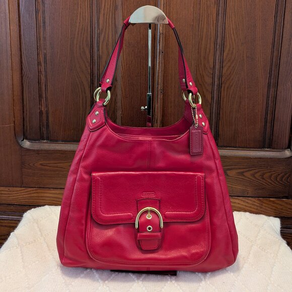 Coach Campbell Leather Hobo Bag Red F24686 - Picture 2 of 14